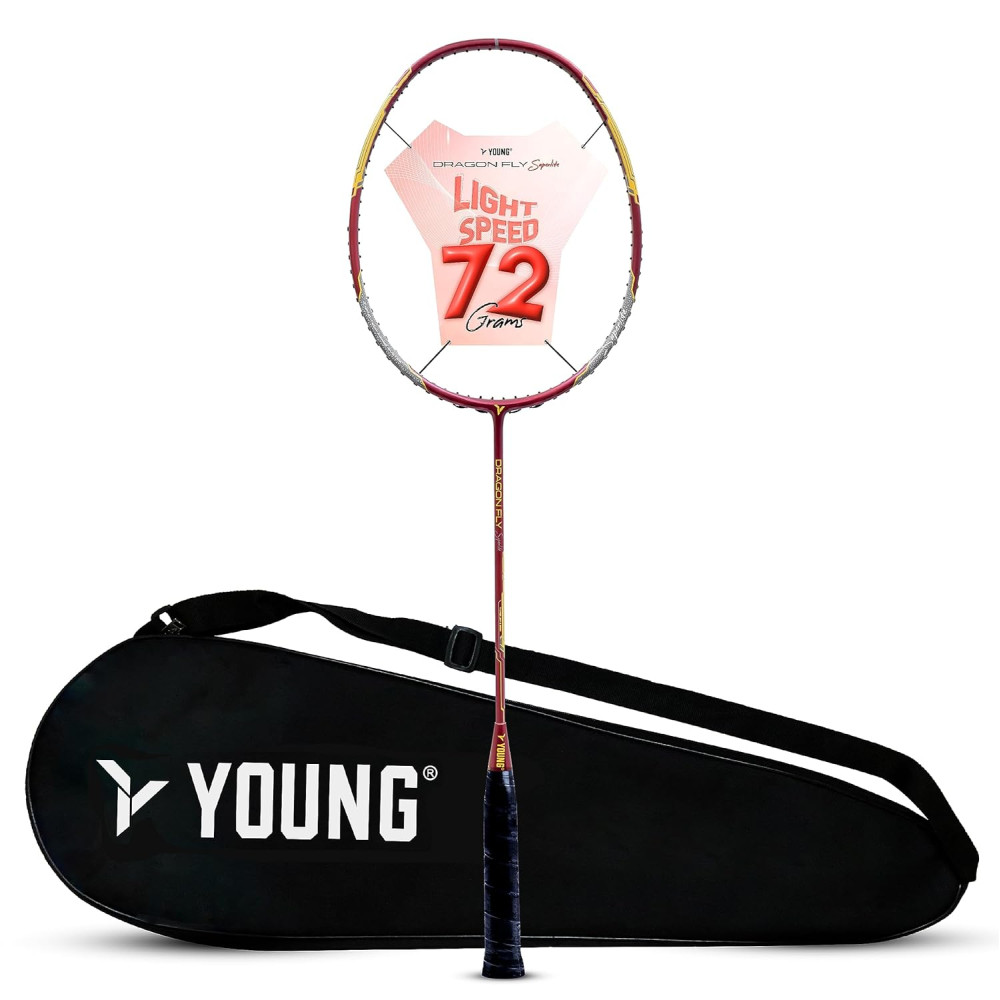 Young Dragonfly Superlite (72g, Hyper-Light) 30 LBS | UHM Japanese Carbon Fibre | Lightweight & Super-Speed | Head Heavy Graphite Badminton Racket with Customization and Full Cover (White) Young Dragonfly Superlite (72g, Hyper-Light) 30 LBS | UHM Japanese Carbon Fibre | Lightweight & Super-Speed | Head Heavy Graphite Badminton Racket with Customization and Full Cover (White)