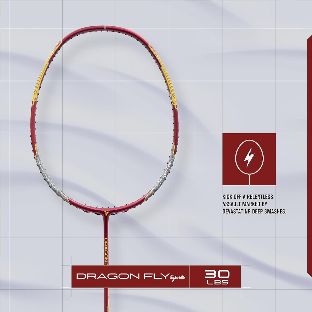 Young Dragonfly Superlite (72g, Hyper-Light) 30 LBS | UHM Japanese Carbon Fibre | Lightweight & Super-Speed | Head Heavy Graphite Badminton Racket with Customization and Full Cover (White) Young Dragonfly Superlite (72g, Hyper-Light) 30 LBS | UHM Japanese Carbon Fibre | Lightweight & Super-Speed | Head Heavy Graphite Badminton Racket with Customization and Full Cover (White)