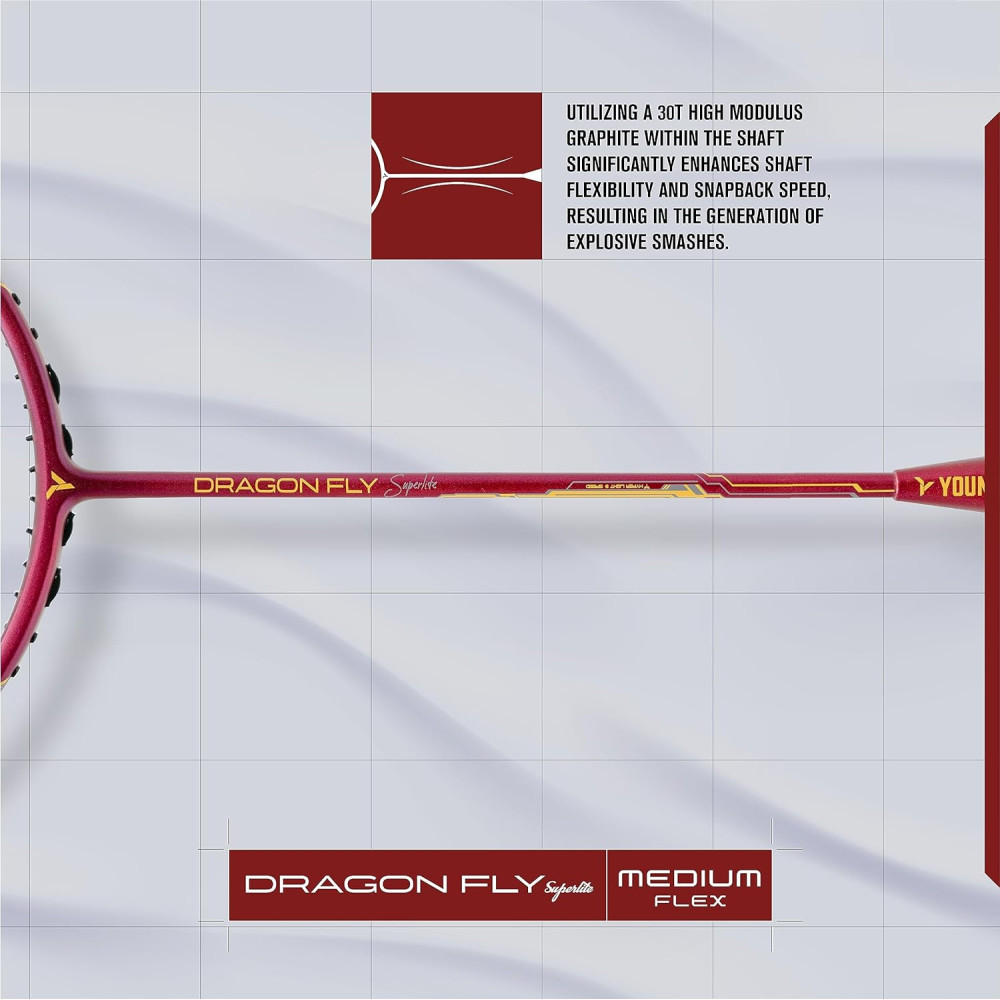 Young Dragonfly Superlite (72g, Hyper-Light) 30 LBS | UHM Japanese Carbon Fibre | Lightweight & Super-Speed | Head Heavy Graphite Badminton Racket with Customization and Full Cover (White) Young Dragonfly Superlite (72g, Hyper-Light) 30 LBS | UHM Japanese Carbon Fibre | Lightweight & Super-Speed | Head Heavy Graphite Badminton Racket with Customization and Full Cover (White)