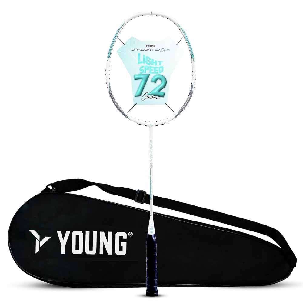 Young Dragonfly Superlite (72g, Hyper-Light) 30 LBS | UHM Japanese Carbon Fibre | Lightweight & Super-Speed | Head Heavy Graphite Badminton Racket with Customization and Full Cover (White) Young Dragonfly Superlite (72g, Hyper-Light) 30 LBS | UHM Japanese Carbon Fibre | Lightweight & Super-Speed | Head Heavy Graphite Badminton Racket with Customization and Full Cover (White)