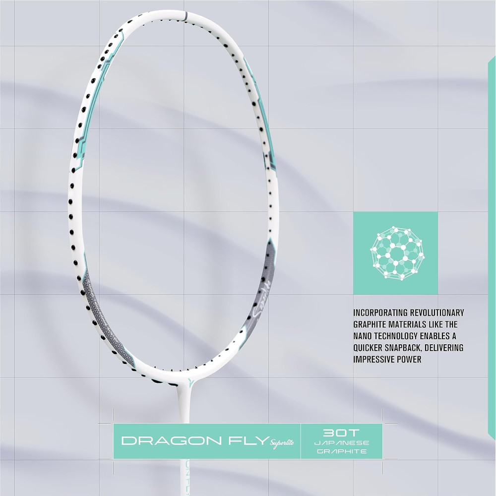 Young Dragonfly Superlite (72g, Hyper-Light) 30 LBS | UHM Japanese Carbon Fibre | Lightweight & Super-Speed | Head Heavy Graphite Badminton Racket with Customization and Full Cover (White) Young Dragonfly Superlite (72g, Hyper-Light) 30 LBS | UHM Japanese Carbon Fibre | Lightweight & Super-Speed | Head Heavy Graphite Badminton Racket with Customization and Full Cover (White)