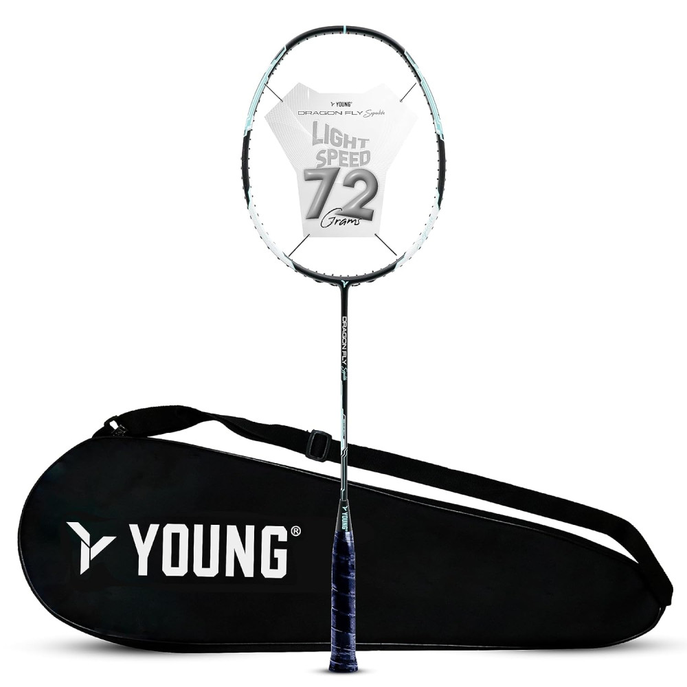Young Dragonfly Superlite (72g, Hyper-Light) 30 LBS | UHM Japanese Carbon Fibre | Lightweight & Super-Speed | Head Heavy Graphite Badminton Racket with Customization and Full Cover (White) Young Dragonfly Superlite (72g, Hyper-Light) 30 LBS | UHM Japanese Carbon Fibre | Lightweight & Super-Speed | Head Heavy Graphite Badminton Racket with Customization and Full Cover (White)