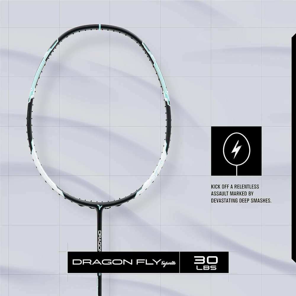 Young Dragonfly Superlite (72g, Hyper-Light) 30 LBS | UHM Japanese Carbon Fibre | Lightweight & Super-Speed | Head Heavy Graphite Badminton Racket with Customization and Full Cover (White) Young Dragonfly Superlite (72g, Hyper-Light) 30 LBS | UHM Japanese Carbon Fibre | Lightweight & Super-Speed | Head Heavy Graphite Badminton Racket with Customization and Full Cover (White)