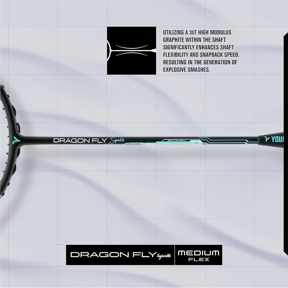 Young Dragonfly Superlite (72g, Hyper-Light) 30 LBS | UHM Japanese Carbon Fibre | Lightweight & Super-Speed | Head Heavy Graphite Badminton Racket with Customization and Full Cover (White) Young Dragonfly Superlite (72g, Hyper-Light) 30 LBS | UHM Japanese Carbon Fibre | Lightweight & Super-Speed | Head Heavy Graphite Badminton Racket with Customization and Full Cover (White)