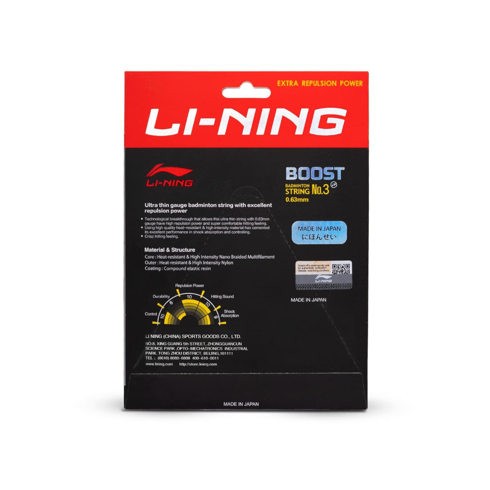 Li-Ning No. 3 Boost Nylon Badminton String with high Repulsion Power (Black, 0.63 mm, 30 lbs, 25 GMS) Li-Ning No. 3 Boost Nylon Badminton String with high Repulsion Power (Black, 0.63 mm, 30 lbs, 25 GMS)