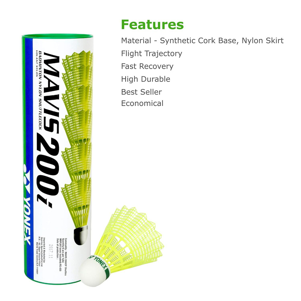 Yonex Mavis 200i Nylon Shuttle Cock, Pack of 6 (Yellow) Yonex Mavis 200i Nylon Shuttle Cock, Pack of 6 (Yellow)