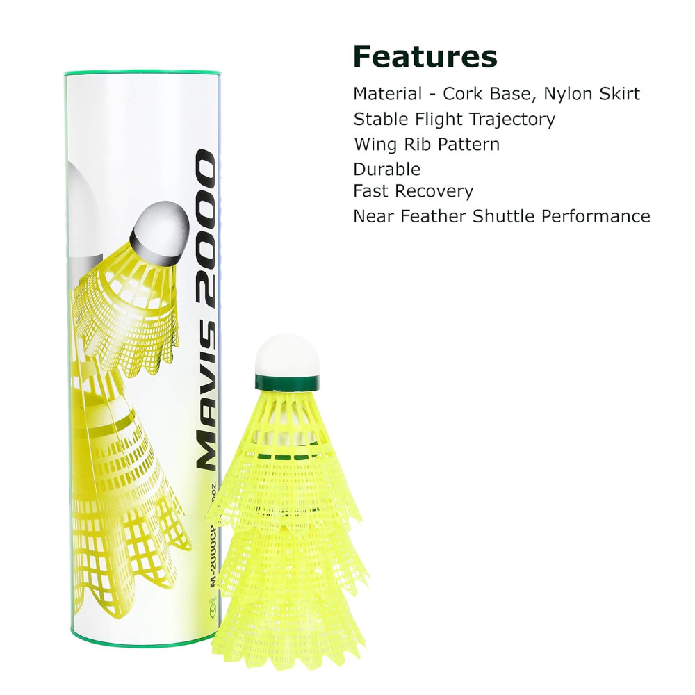 Yonex Mavis 2000 Green Cap Nylon Shuttlecock, Pack of 6 - Made in Japan Yonex Mavis 2000 Green Cap Nylon Shuttlecock, Pack of 6 - Made in Japan