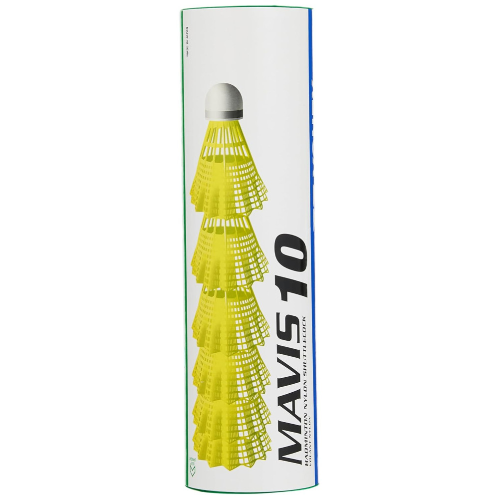 Yonex Mavis 10 Nylon Shuttlecock, Yellow, Pack of 6 | Made in Japan (Green Cap) Yonex Mavis 10 Nylon Shuttlecock, Yellow, Pack of 6 | Made in Japan (Green Cap)