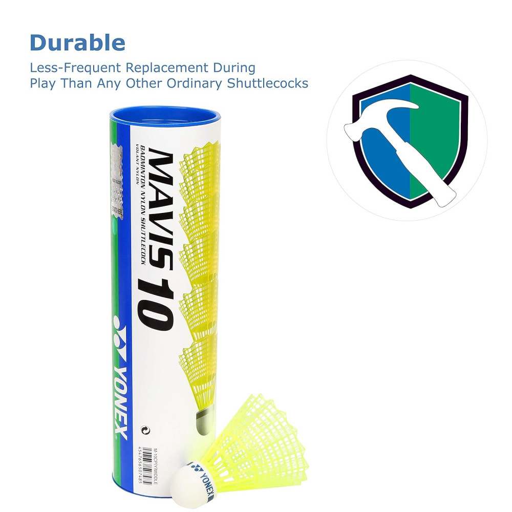 Yonex Mavis 10 Nylon Shuttlecock, Yellow, Pack of 6 | Made in Japan (Green Cap) Yonex Mavis 10 Nylon Shuttlecock, Yellow, Pack of 6 | Made in Japan (Green Cap)