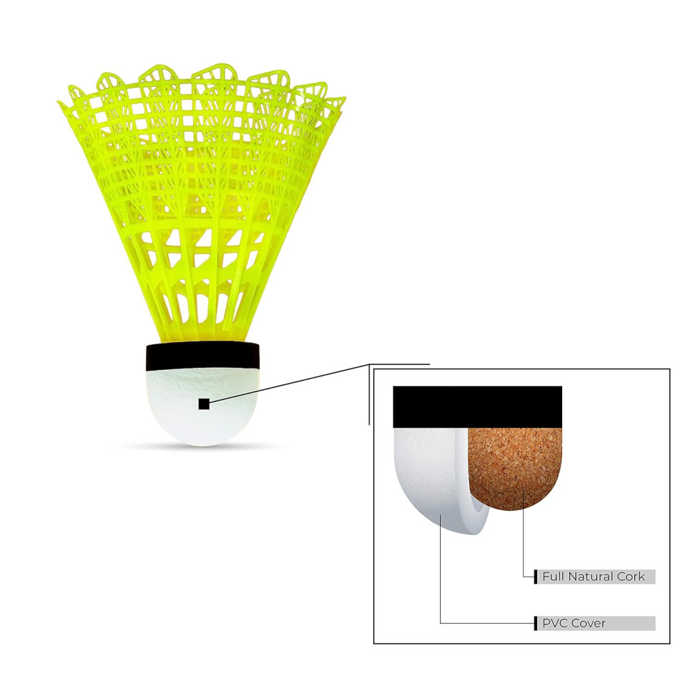 Li-Ning Bolt Gold Nylon Badminton Shuttlecock (Yellow, Slow Speed) | High Quality | Natural Cork Base Li-Ning Bolt Gold Nylon Badminton Shuttlecock (Yellow, Slow Speed) | High Quality | Natural Cork Base