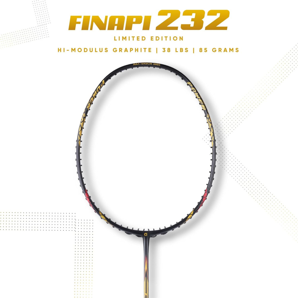 Apacs Finapi 232 Limited Edition (38 LBS Mega Tension) Made in Vietnam | Japanese Graphite Unstrung Badminton Racket (Black Red Gold) Apacs Finapi 232 Limited Edition (38 LBS Mega Tension) Made in Vietnam | Japanese Graphite Unstrung Badminton Racket (Black Red Gold)