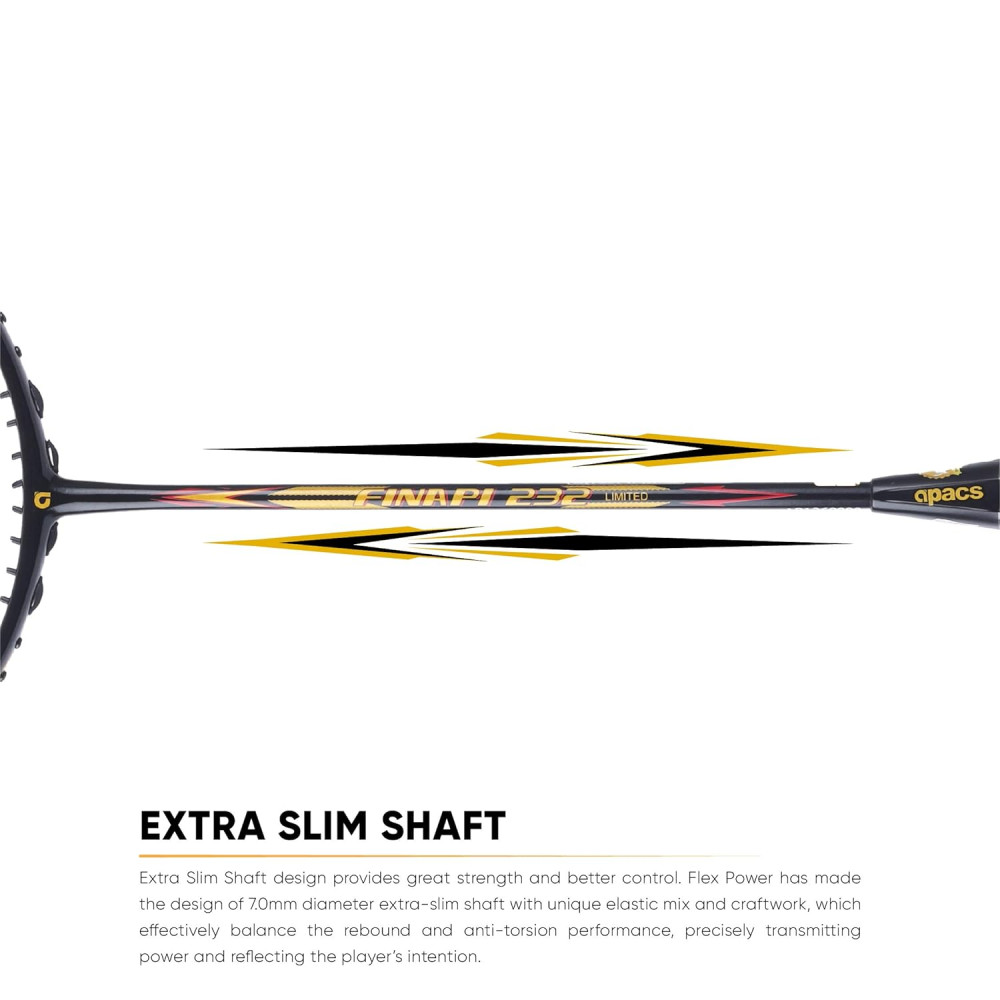 Apacs Finapi 232 Limited Edition (38 LBS Mega Tension) Made in Vietnam | Japanese Graphite Unstrung Badminton Racket (Black Red Gold) Apacs Finapi 232 Limited Edition (38 LBS Mega Tension) Made in Vietnam | Japanese Graphite Unstrung Badminton Racket (Black Red Gold)