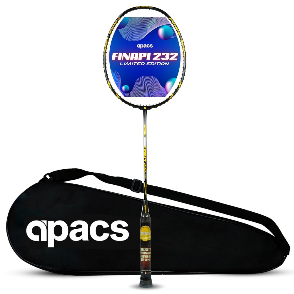Apacs Finapi 232 Limited Edition (38 LBS Mega Tension) Made in Vietnam | Japanese Graphite Unstrung Badminton Racket (Black Red Gold) Apacs Finapi 232 Limited Edition (38 LBS Mega Tension) Made in Vietnam | Japanese Graphite Unstrung Badminton Racket (Black Red Gold)