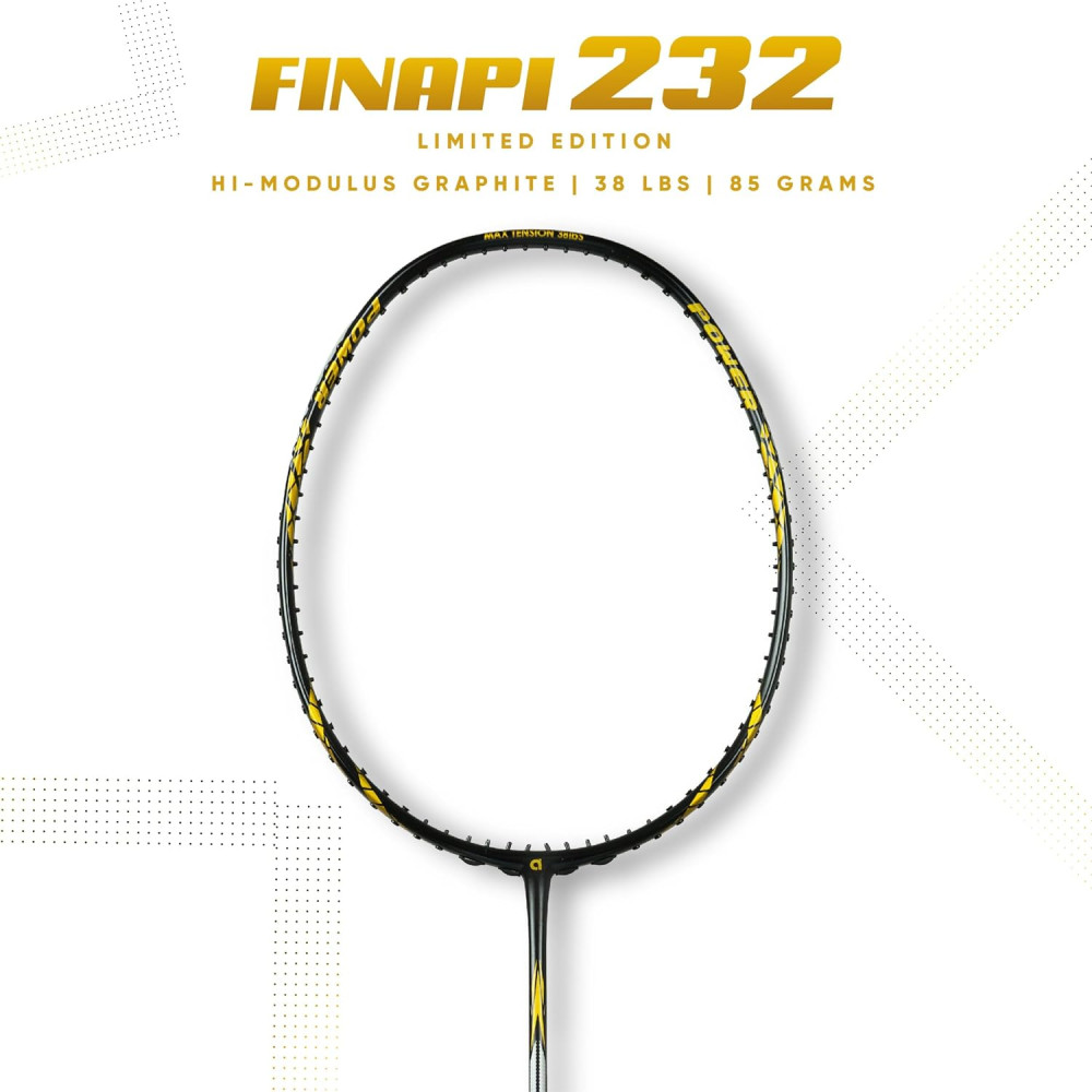 Apacs Finapi 232 Limited Edition (38 LBS Mega Tension) Made in Vietnam | Japanese Graphite Unstrung Badminton Racket (Black Red Gold) Apacs Finapi 232 Limited Edition (38 LBS Mega Tension) Made in Vietnam | Japanese Graphite Unstrung Badminton Racket (Black Red Gold)