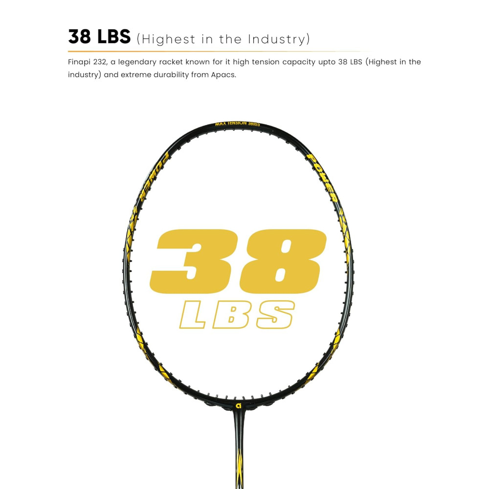 Apacs Finapi 232 Limited Edition (38 LBS Mega Tension) Made in Vietnam | Japanese Graphite Unstrung Badminton Racket (Black Red Gold) Apacs Finapi 232 Limited Edition (38 LBS Mega Tension) Made in Vietnam | Japanese Graphite Unstrung Badminton Racket (Black Red Gold)