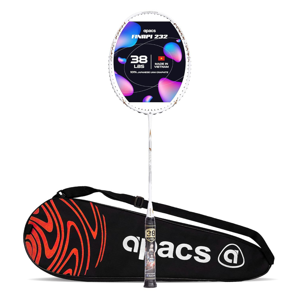 Apacs Finapi 232 (Unstrung, 38 LBS Max Tension) Made in Vietnam | 100% Japanese Graphite | High Modulus | High Power Badminton Racket with Free Full Cover | G1-4 1/4 inches (Black) Apacs Finapi 232 (Unstrung, 38 LBS Max Tension) Made in Vietnam | 100% Japanese Graphite | High Modulus | High Power Badminton Racket with Free Full Cover | G1-4 1/4 inches (Black)