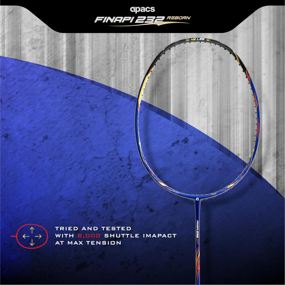 Apacs Finapi 232 Reborn (Unstrung, 42 LBS Mega Tension, World's Toughest Frame) Power Series Badminton Racket | Made with 100% Japanese Ultra Graphite Badminton Racquet with Full Cover (Black) Apacs Finapi 232 Reborn (Unstrung, 42 LBS Mega Tension, World's Toughest Frame) Power Series Badminton Racket | Made with 100% Japanese Ultra Graphite Badminton Racquet with Full Cover (Black)