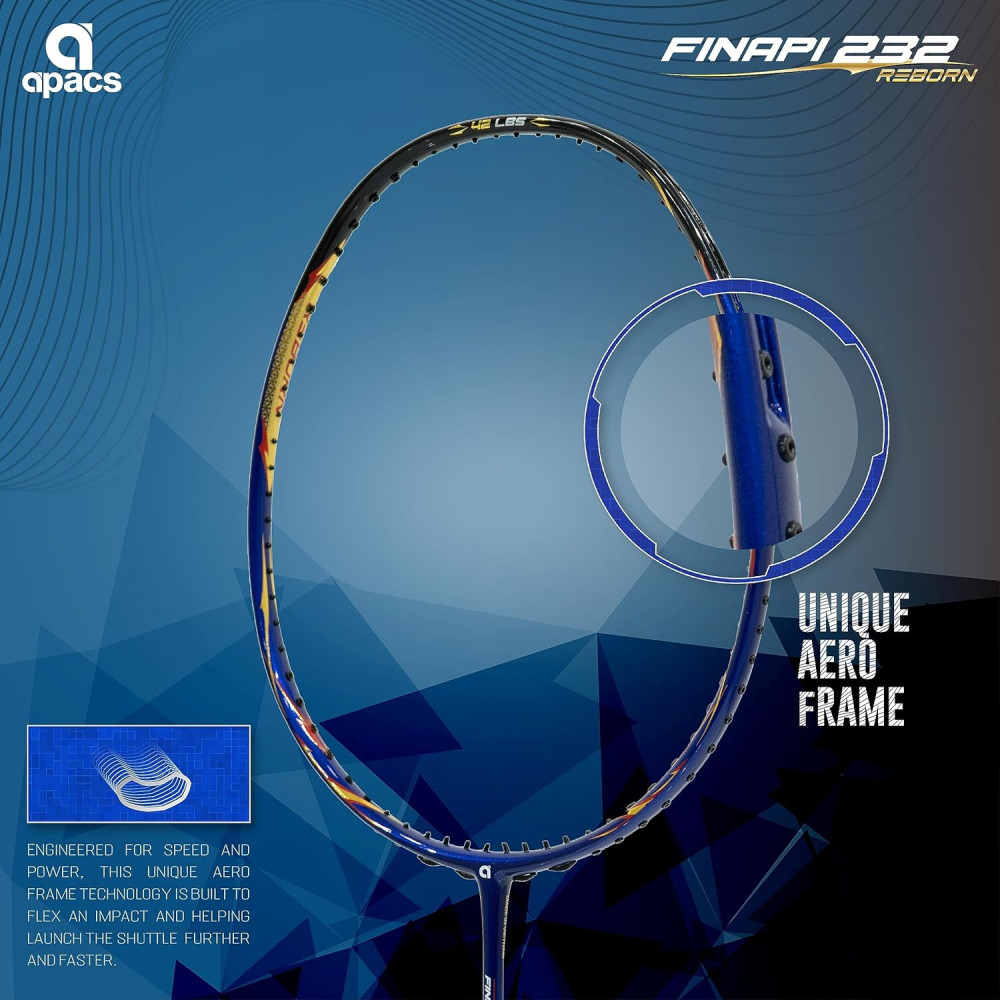 Apacs Finapi 232 Reborn (Unstrung, 42 LBS Mega Tension, World's Toughest Frame) Power Series Badminton Racket | Made with 100% Japanese Ultra Graphite Badminton Racquet with Full Cover (Black) Apacs Finapi 232 Reborn (Unstrung, 42 LBS Mega Tension, World's Toughest Frame) Power Series Badminton Racket | Made with 100% Japanese Ultra Graphite Badminton Racquet with Full Cover (Black)