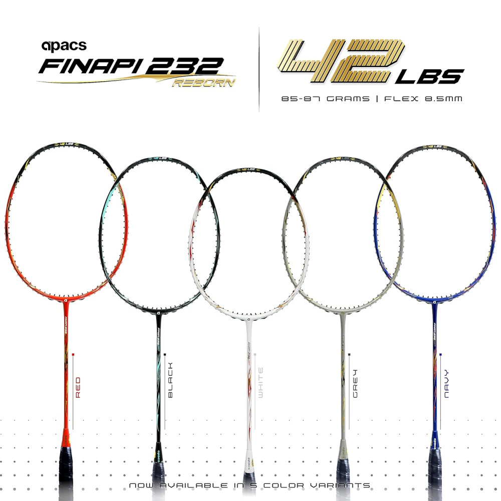 Apacs Finapi 232 Reborn (Unstrung, 42 LBS Mega Tension, World's Toughest Frame) Power Series Badminton Racket | Made with 100% Japanese Ultra Graphite Badminton Racquet with Full Cover (Black) Apacs Finapi 232 Reborn (Unstrung, 42 LBS Mega Tension, World's Toughest Frame) Power Series Badminton Racket | Made with 100% Japanese Ultra Graphite Badminton Racquet with Full Cover (Black)