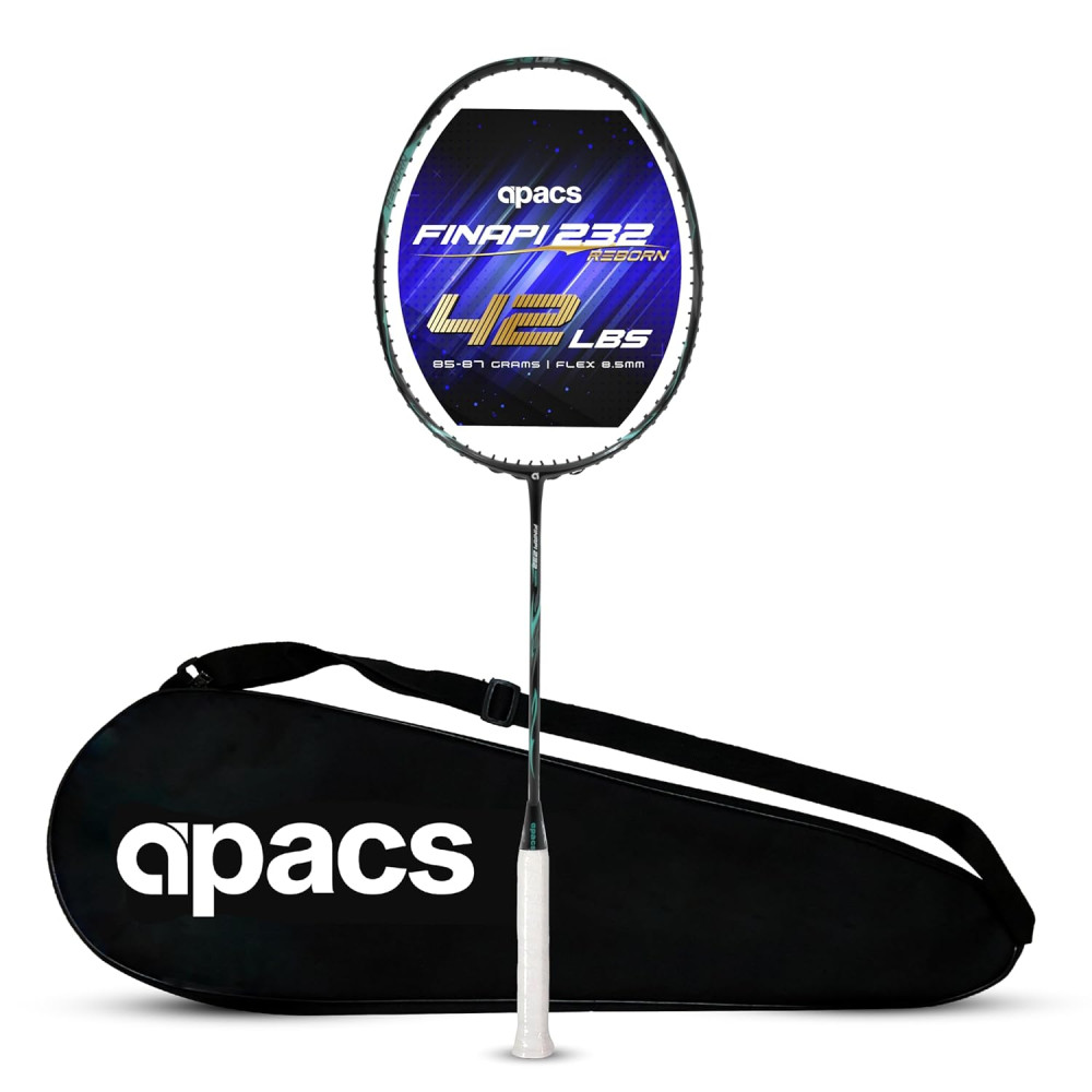 Apacs Finapi 232 Reborn (Unstrung, 42 LBS Mega Tension, World's Toughest Frame) Power Series Badminton Racket | Made with 100% Japanese Ultra Graphite Badminton Racquet with Full Cover (Black) Apacs Finapi 232 Reborn (Unstrung, 42 LBS Mega Tension, World's Toughest Frame) Power Series Badminton Racket | Made with 100% Japanese Ultra Graphite Badminton Racquet with Full Cover (Black)
