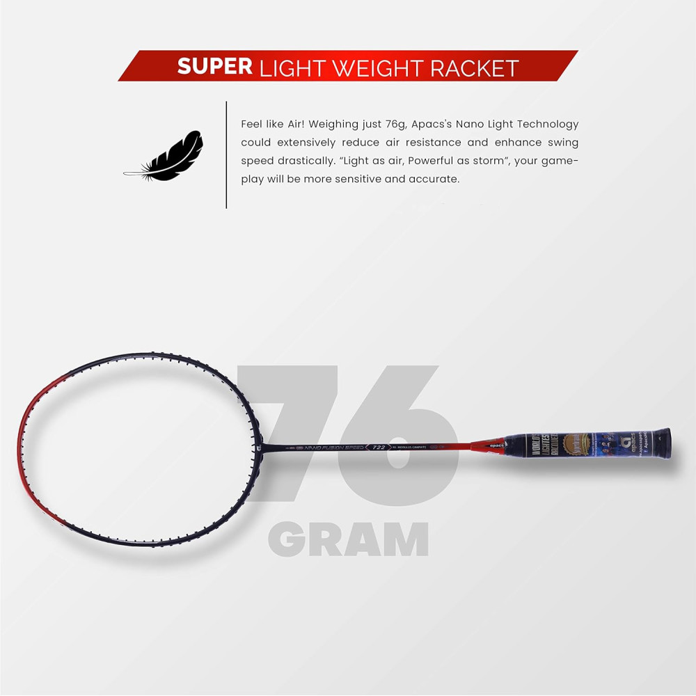 Apacs Nano Fusion Speed 722 (76 grams, Made in Vietnam) Ulta Light Weight | Japanese Graphite Unstrung Badminton Racket with Free Full Cover | G2-4 1/8 inches (Grey) Apacs Nano Fusion Speed 722 (76 grams, Made in Vietnam) Ulta Light Weight | Japanese Graphite Unstrung Badminton Racket with Free Full Cover | G2-4 1/8 inches (Grey)