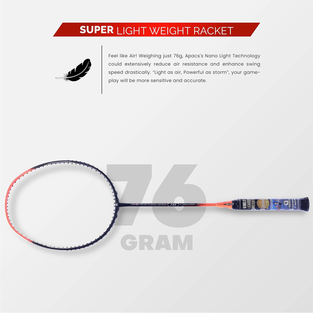 Apacs Nano Fusion Speed 722 (76 grams, Made in Vietnam) Ulta Light Weight | Japanese Graphite Unstrung Badminton Racket with Free Full Cover | G2-4 1/8 inches (Grey) Apacs Nano Fusion Speed 722 (76 grams, Made in Vietnam) Ulta Light Weight | Japanese Graphite Unstrung Badminton Racket with Free Full Cover | G2-4 1/8 inches (Grey)