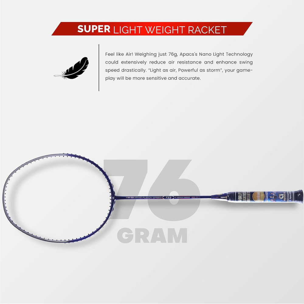 Apacs Nano Fusion Speed 722 (76 grams, Made in Vietnam) Ulta Light Weight | Japanese Graphite Unstrung Badminton Racket with Free Full Cover | G2-4 1/8 inches (Grey) Apacs Nano Fusion Speed 722 (76 grams, Made in Vietnam) Ulta Light Weight | Japanese Graphite Unstrung Badminton Racket with Free Full Cover | G2-4 1/8 inches (Grey)