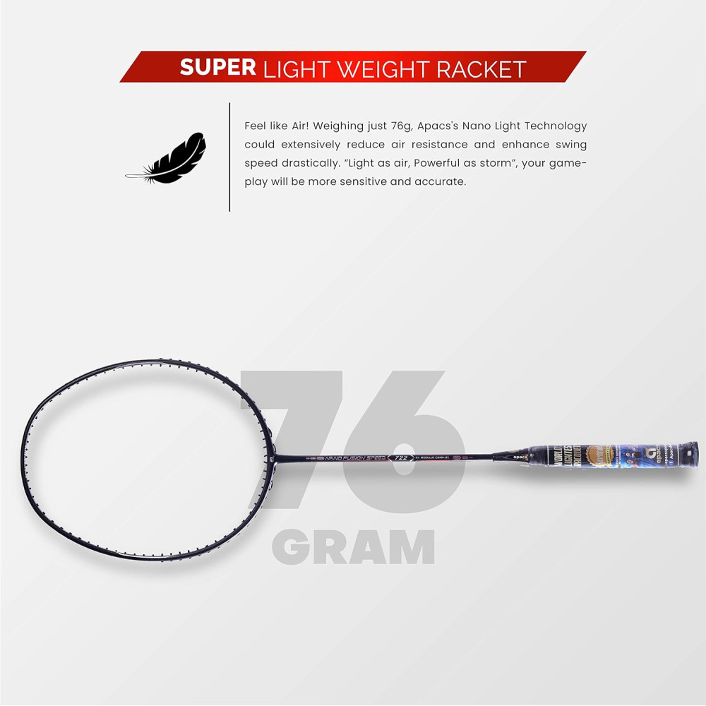 Apacs Nano Fusion Speed 722 (76 grams, Made in Vietnam) Ulta Light Weight | Japanese Graphite Unstrung Badminton Racket with Free Full Cover | G2-4 1/8 inches (Grey) Apacs Nano Fusion Speed 722 (76 grams, Made in Vietnam) Ulta Light Weight | Japanese Graphite Unstrung Badminton Racket with Free Full Cover | G2-4 1/8 inches (Grey)