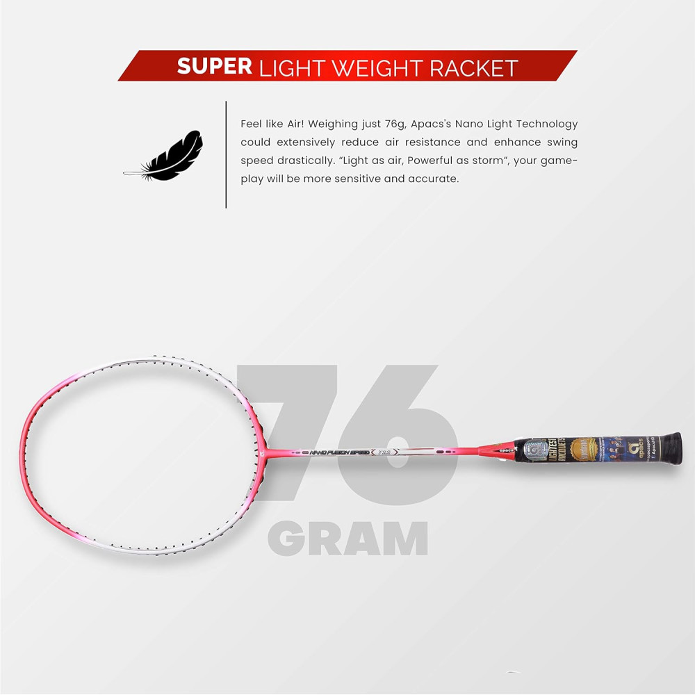 Apacs Nano Fusion Speed 722 (76 grams, Made in Vietnam) Ulta Light Weight | Japanese Graphite Unstrung Badminton Racket with Free Full Cover | G2-4 1/8 inches (Grey) Apacs Nano Fusion Speed 722 (76 grams, Made in Vietnam) Ulta Light Weight | Japanese Graphite Unstrung Badminton Racket with Free Full Cover | G2-4 1/8 inches (Grey)
