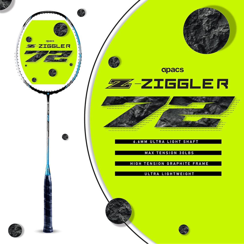 APACS Z-Ziggler 72 (30 LBS, 72g) Unstrung Badminton Racket with Full Cover (Black Blue) APACS Z-Ziggler 72 (30 LBS, 72g) Unstrung Badminton Racket with Full Cover (Black Blue)