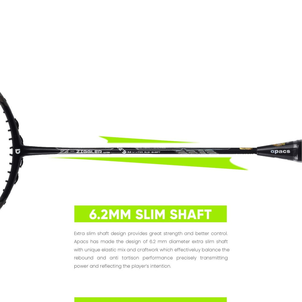 Apacs Z-Ziggler Lite (76g, 33 LBS) Unstrung Graphite Frame Badminton Racquet with Full Cover (Black/Dark Grey) Apacs Z-Ziggler Lite (76g, 33 LBS) Unstrung Graphite Frame Badminton Racquet with Full Cover (Black/Dark Grey)