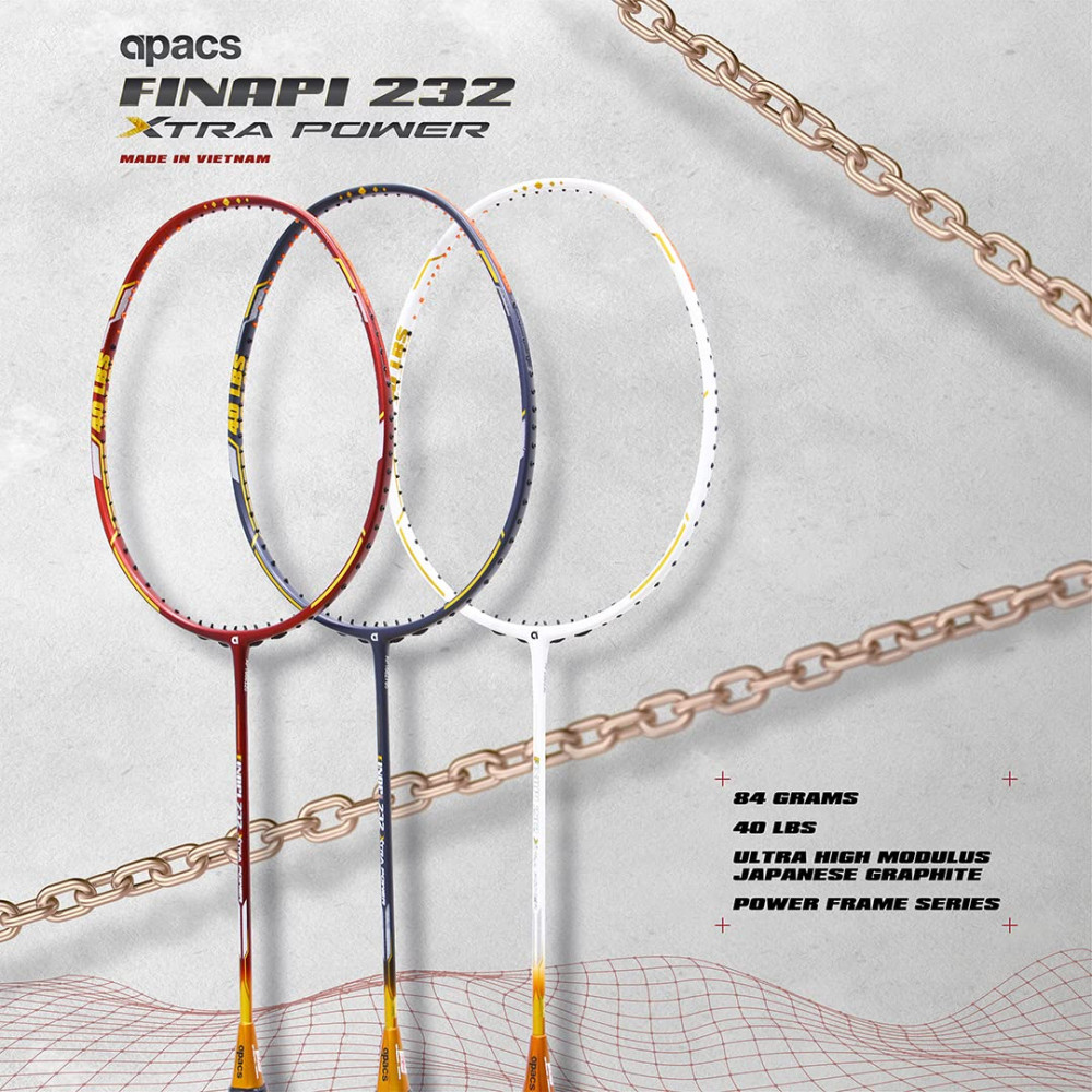Apacs Finapi 232 Xtra Power (40LBS, 100% Top Grade UHM Japanese Graphite) Extra Strong Professional Unstrung Badminton Racket with Free Full Cover (Red Gold) Apacs Finapi 232 Xtra Power (40LBS, 100% Top Grade UHM Japanese Graphite) Extra Strong Professional Unstrung Badminton Racket with Free Full Cover (Red Gold)