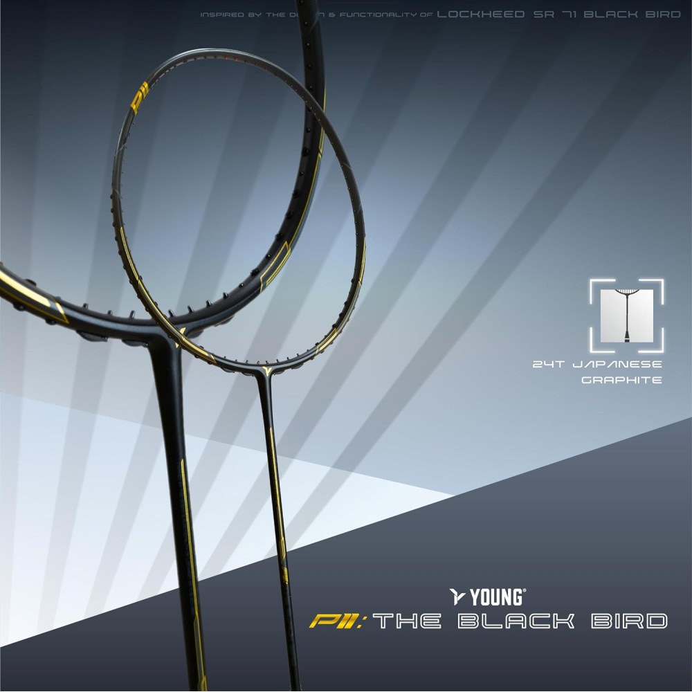 Young Black Bird P11 (30T Top Grade Japanese Graphite, 32LBS) Power-Speed Frame, Head Heavy Performance Grade Badminton Racket with Full Cover Young Black Bird P11 (30T Top Grade Japanese Graphite, 32LBS) Power-Speed Frame, Head Heavy Performance Grade Badminton Racket with Full Cover