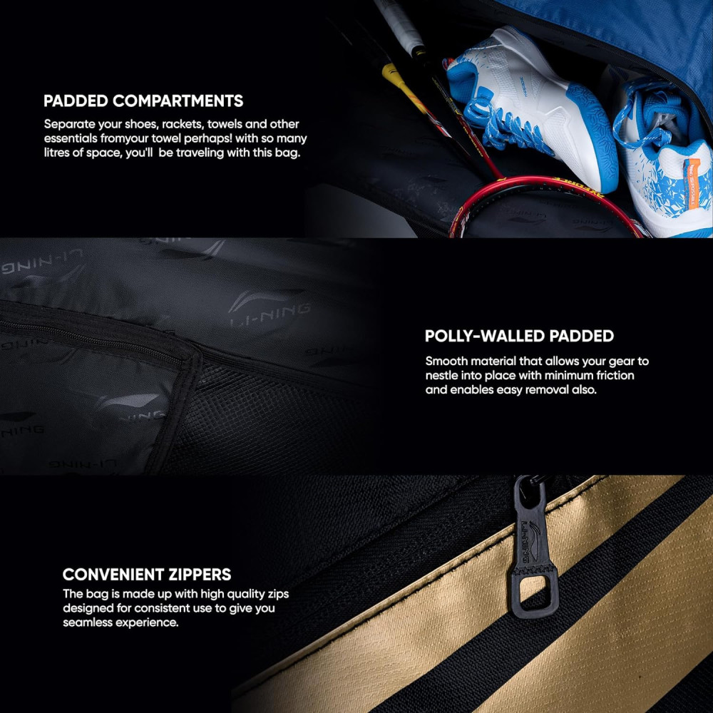 Li-Ning Crato Triple Zipper Polyester Badminton Kit Bag Li-Ning Crato Triple Zipper Polyester Badminton Kit Bag