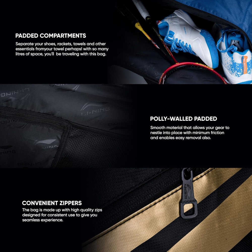 Li-Ning Crato Triple Zipper Polyester Badminton Kit Bag Li-Ning Crato Triple Zipper Polyester Badminton Kit Bag