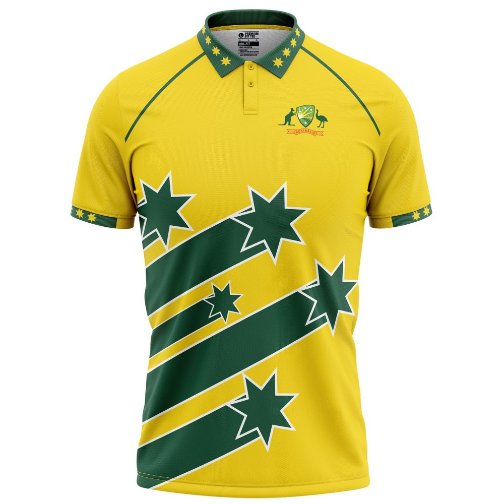 Australia Half Sleeves Cricket Fan Jersey - 100% Dryfit Polyester - With Name Personalization