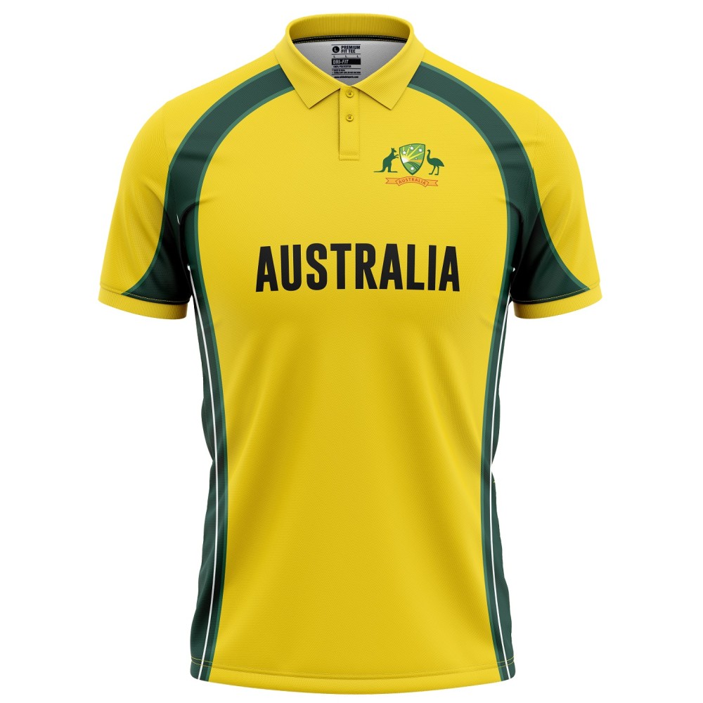 Australia Half Sleeves Cricket Fan Jersey - 100% Dryfit Polyester - With Name Personalization