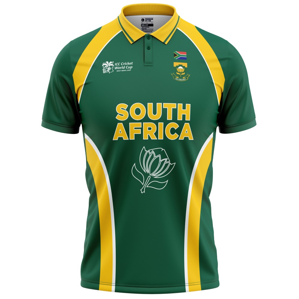 South Africa 2007 ICC World Cup Half Sleeves Cricket Fan Jersey - 100% Dryfit Polyester - With Name Personalization