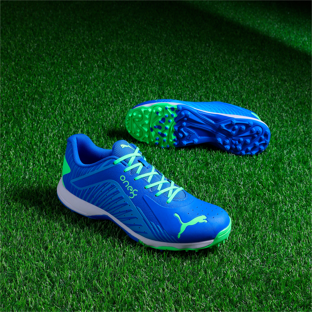 Puma x one8 22 FH Rubber Unisex Cricket Shoes - Bluemazing-Elektro Green-Puma White Puma x one8 22 FH Rubber Unisex Cricket Shoes - Bluemazing-Elektro Green-Puma White