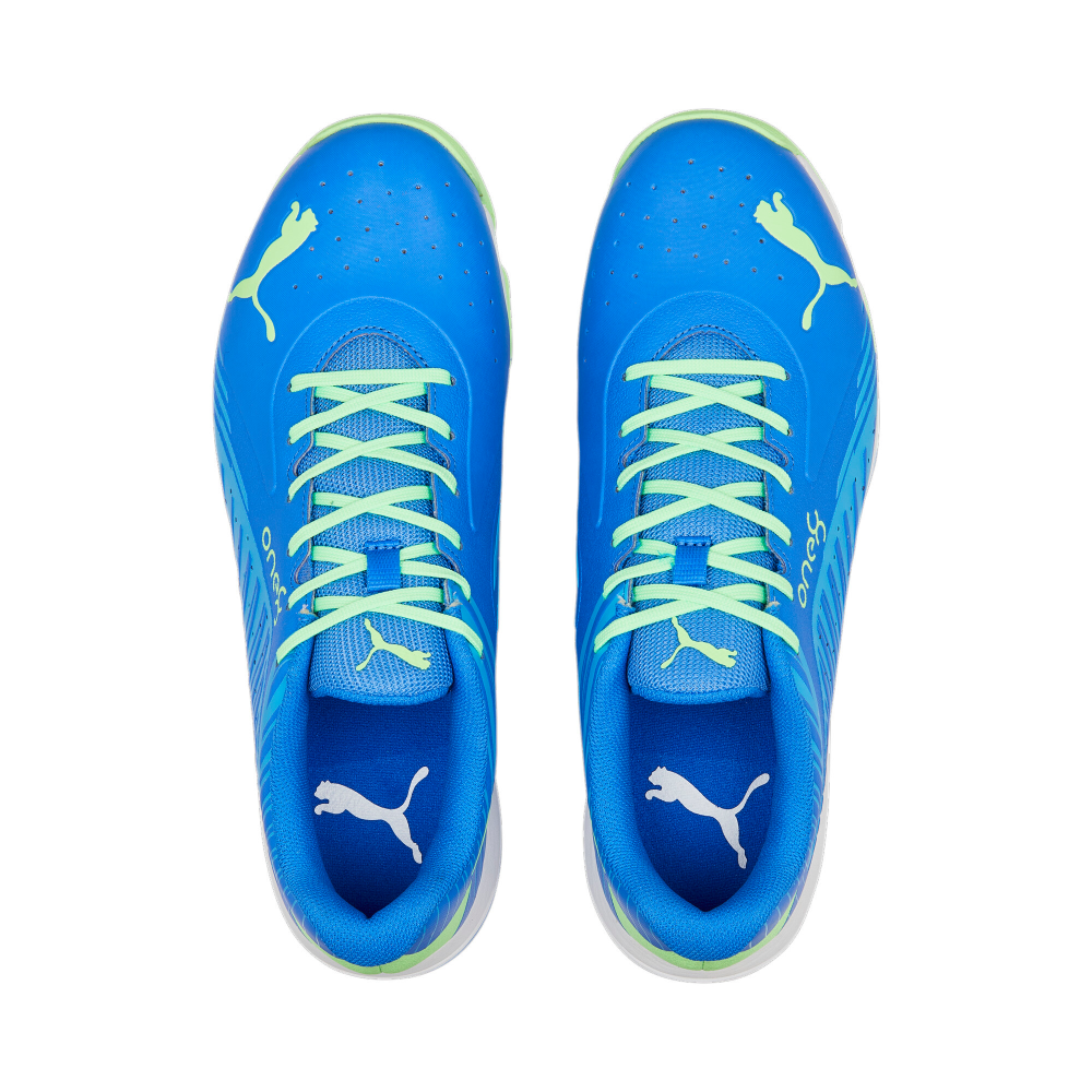 Puma x one8 22 FH Rubber Unisex Cricket Shoes - Bluemazing-Elektro Green-Puma White Puma x one8 22 FH Rubber Unisex Cricket Shoes - Bluemazing-Elektro Green-Puma White
